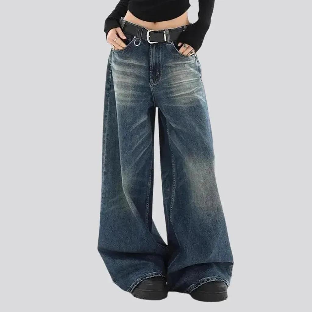 Boho abraded baggy women's jeans