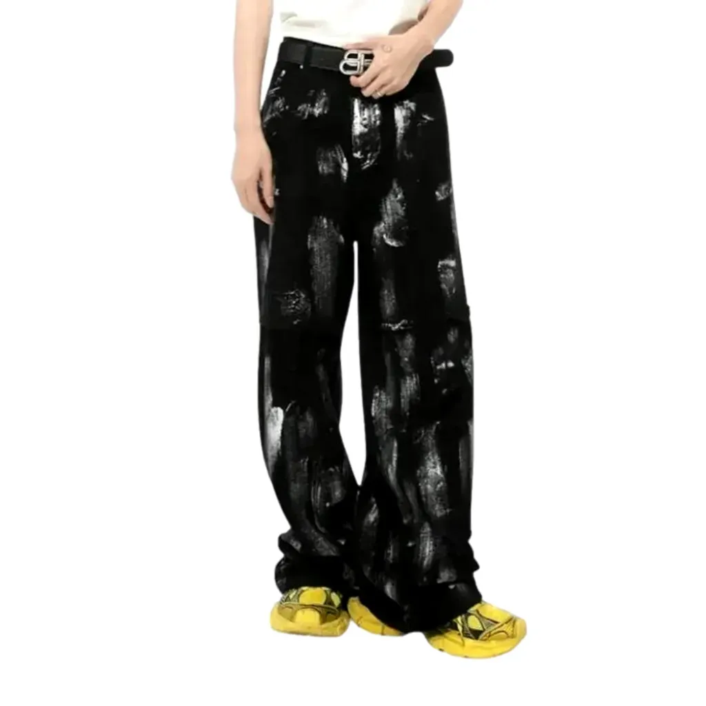 Boho mid rise painted men's jeans pants