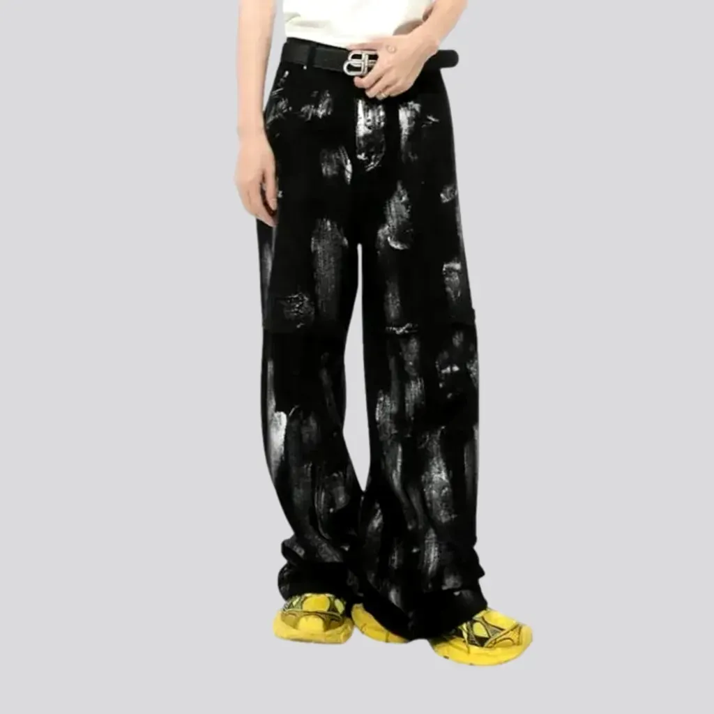 Boho mid rise painted men's jeans pants