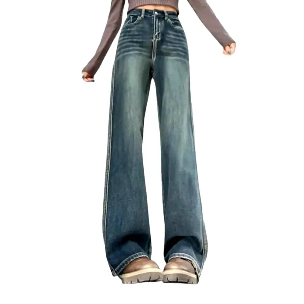 Boho style high rise faded women's jeans