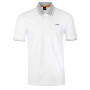 BOSS PeGlitchKnit Polo Shirt in White