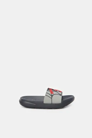 Boys Grey Spiderman Embossed Slides