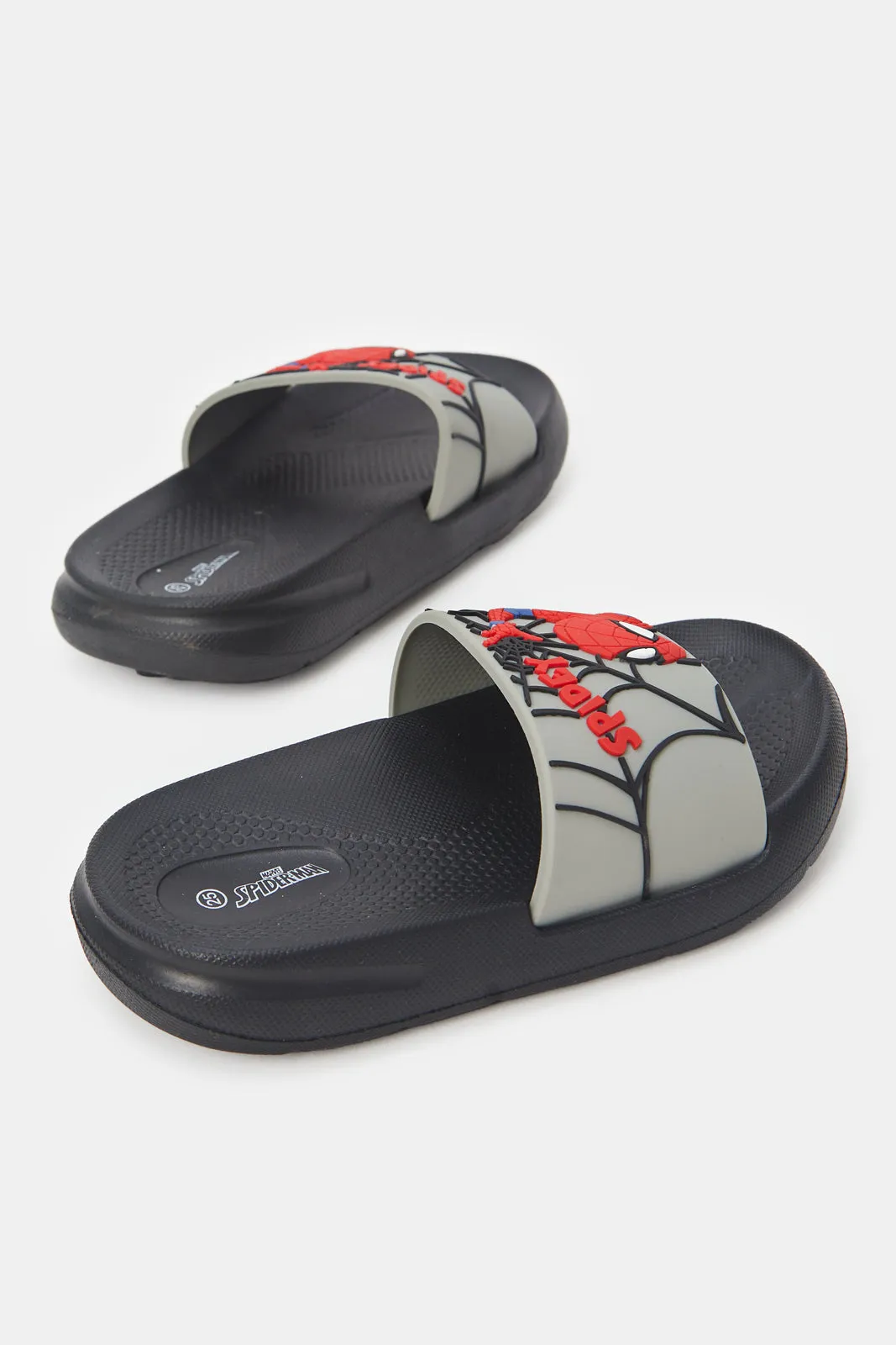 Boys Grey Spiderman Embossed Slides