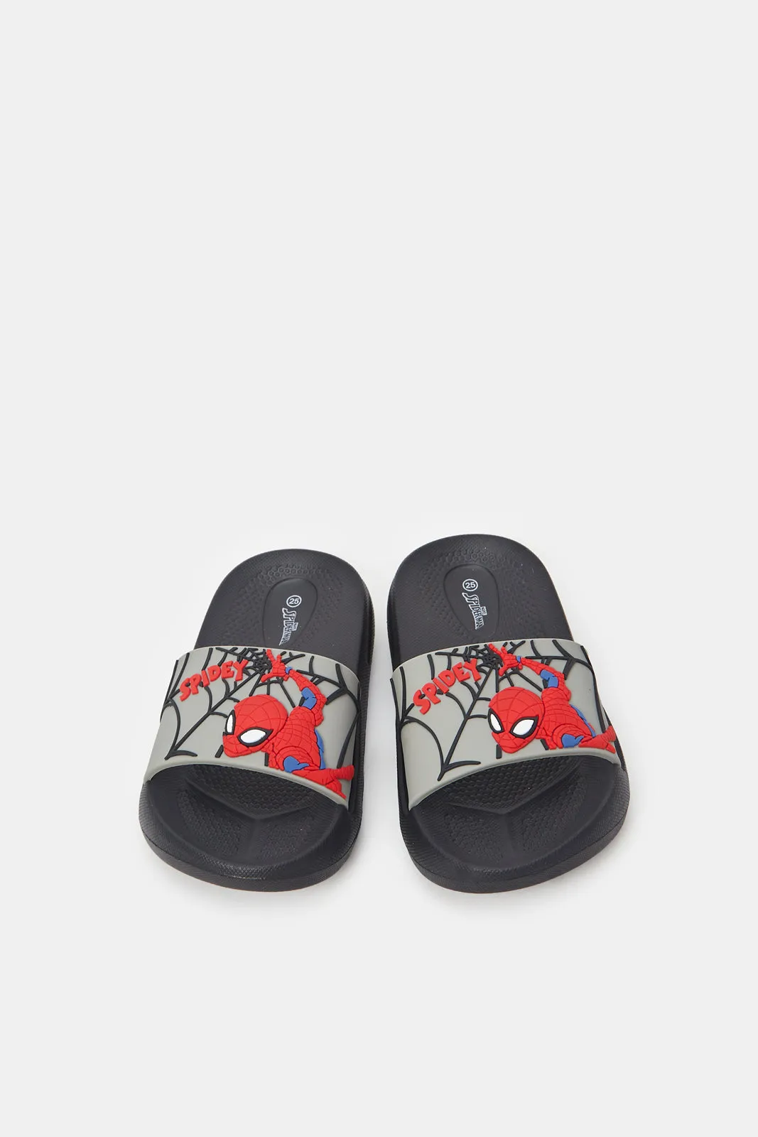 Boys Grey Spiderman Embossed Slides