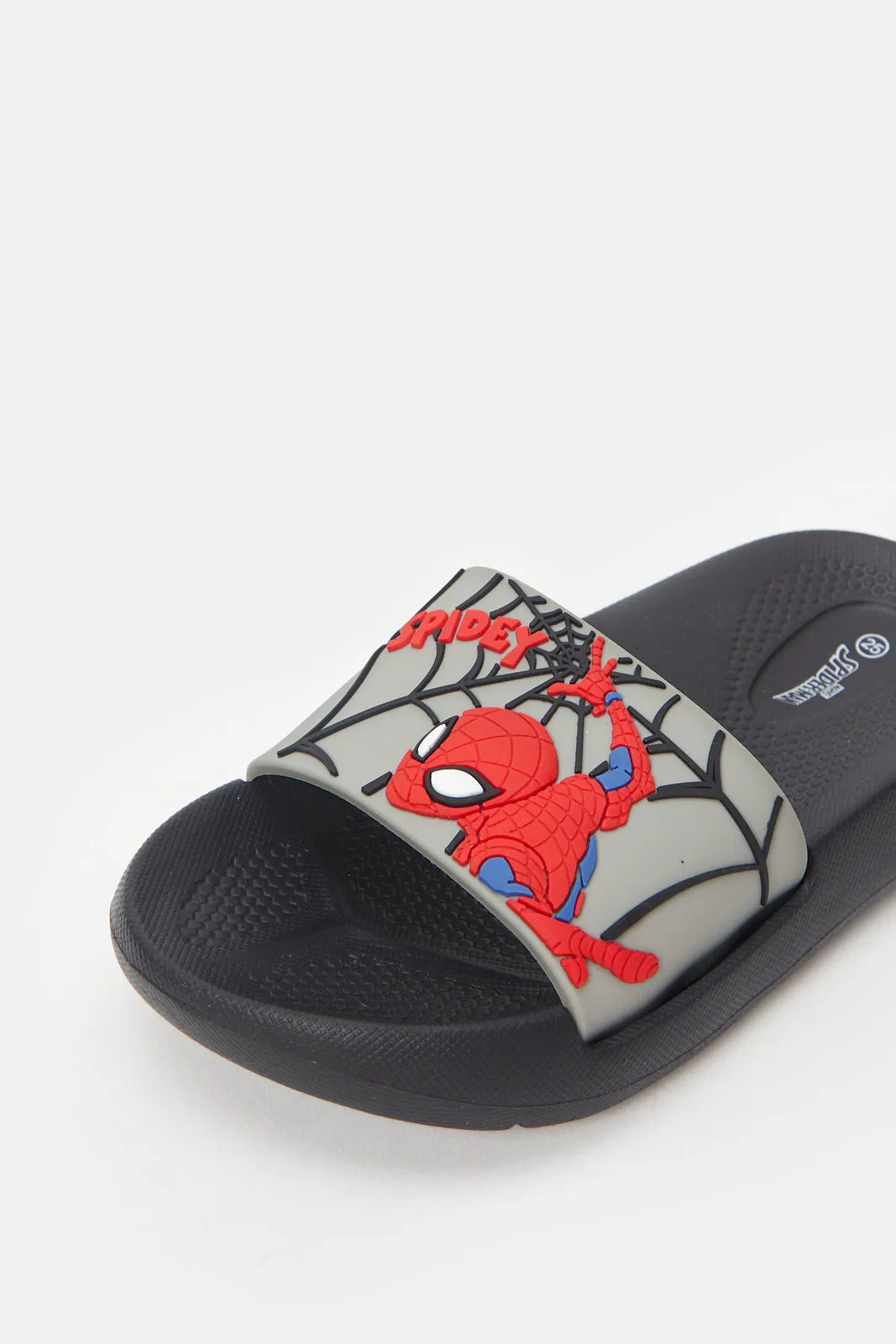 Boys Grey Spiderman Embossed Slides