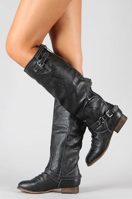 Breckelle Double Buckle Ruched Riding Knee High Boot