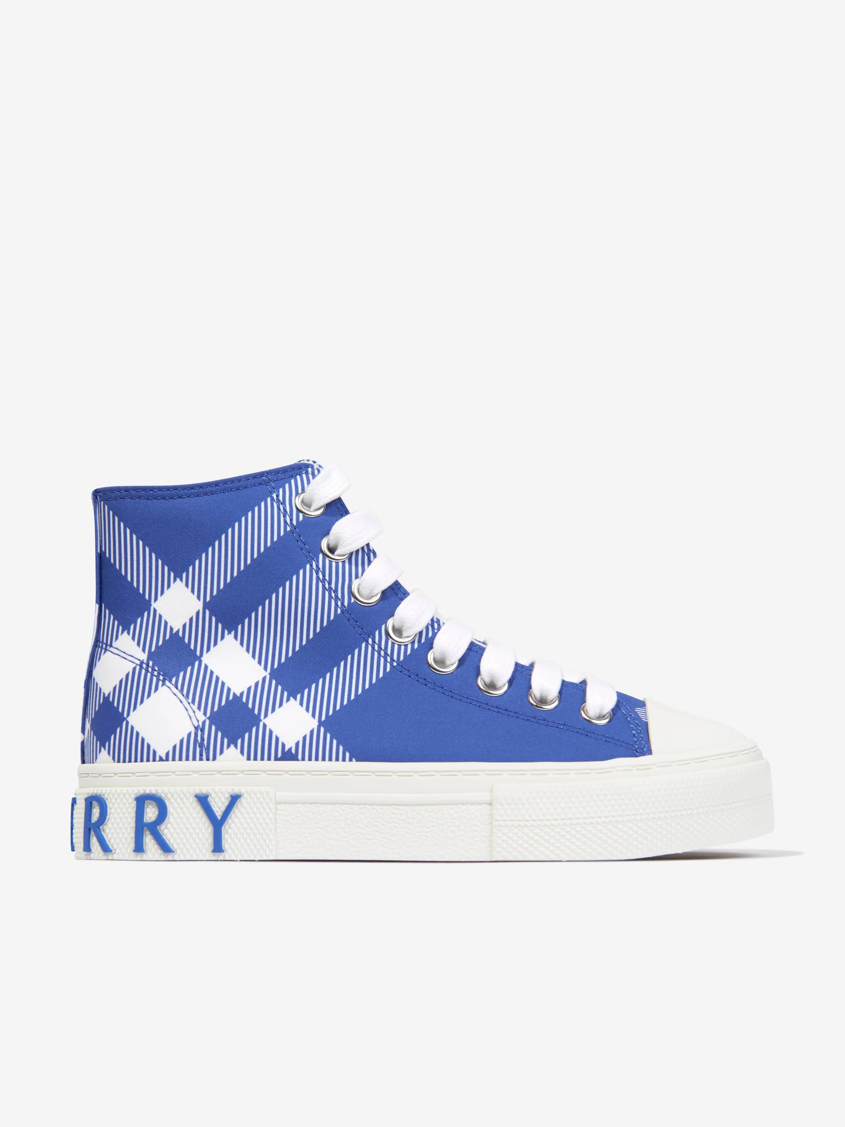 Burberry Kids Cotton Check High Top Trainers in Blue