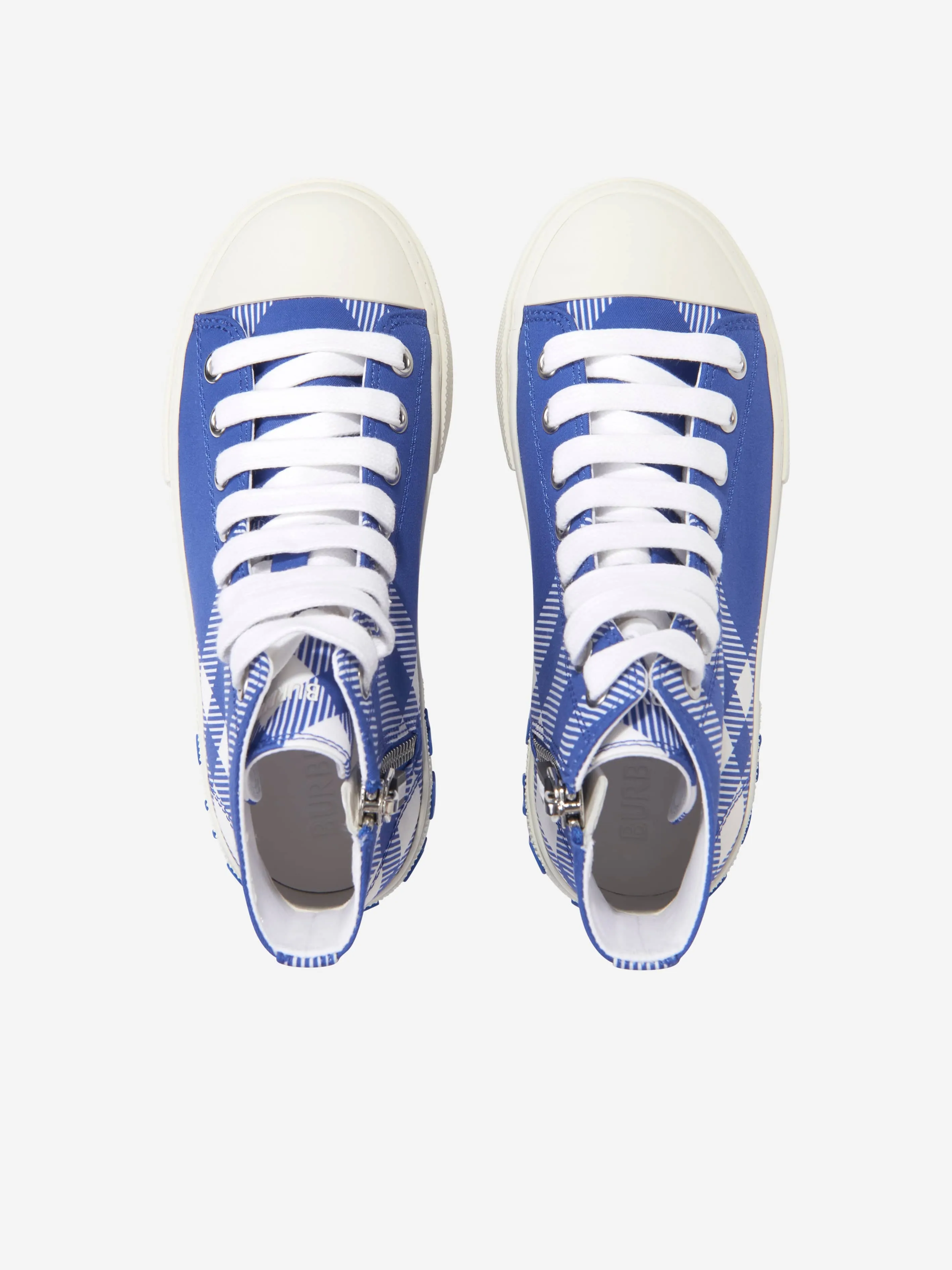 Burberry Kids Cotton Check High Top Trainers in Blue