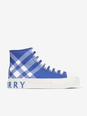 Burberry Kids Cotton Check High Top Trainers in Blue