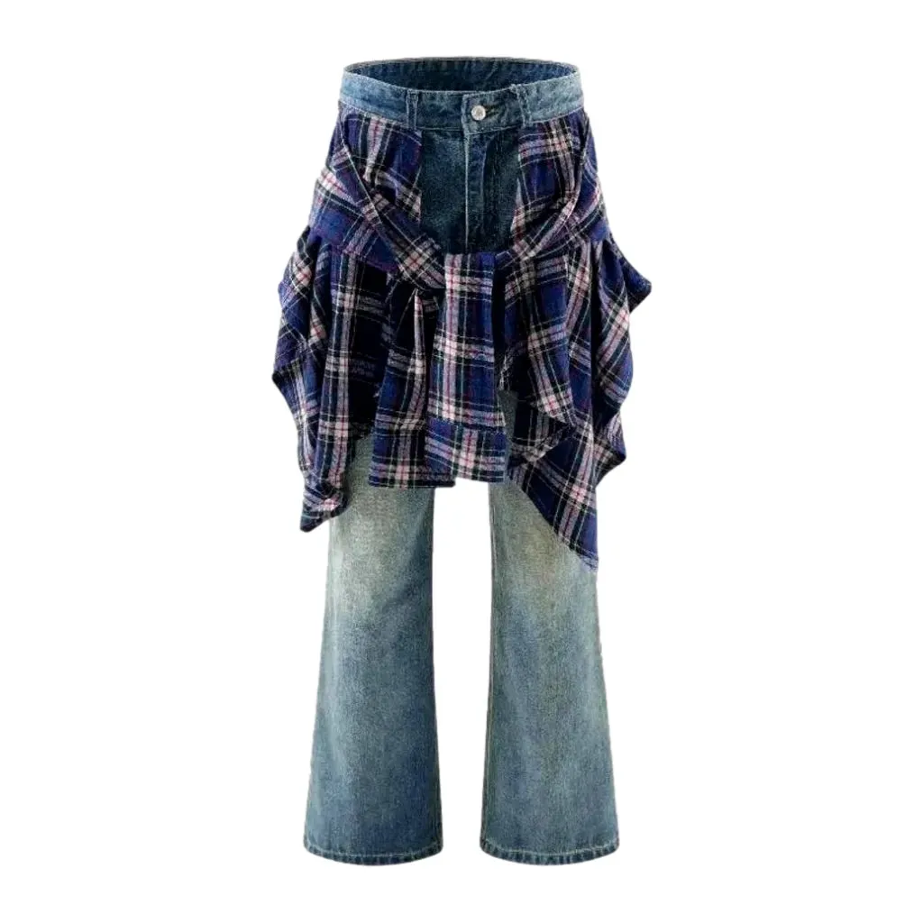 Checkered street fashion jeans for men