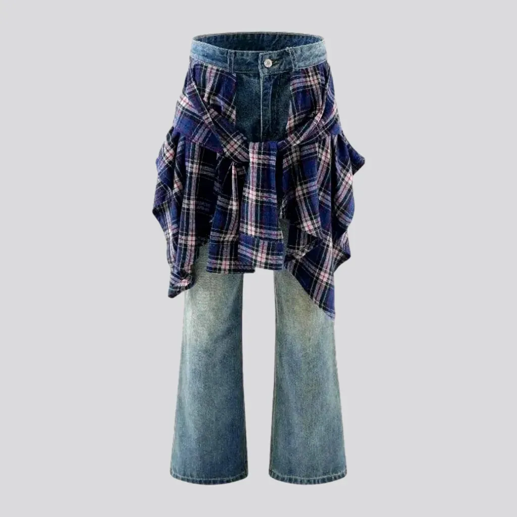 Checkered street fashion jeans for men