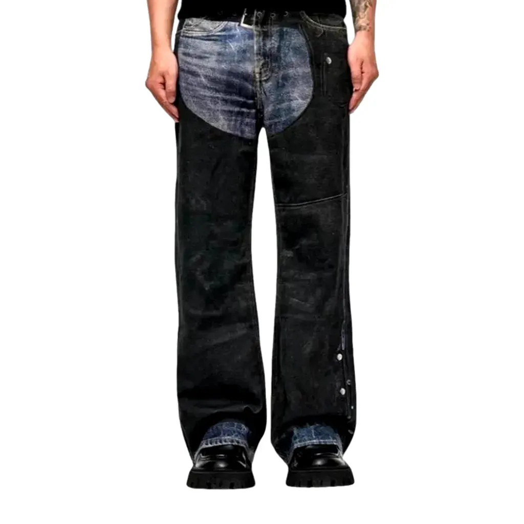 Color-blocked bootcut men's jeans