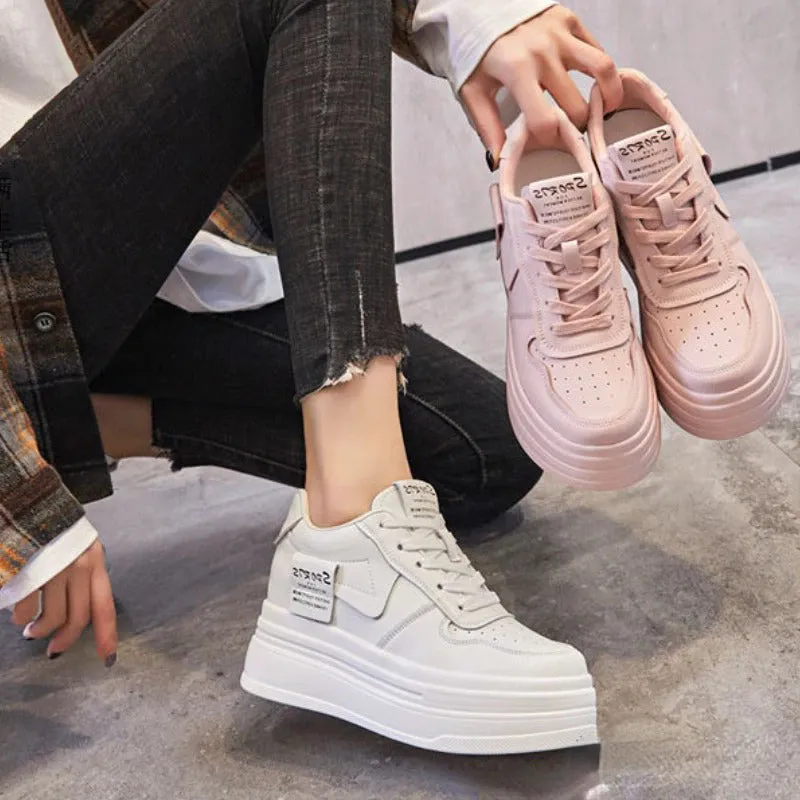 Comfy and Fancy Genuine Leather 8cm Platform Sneakers