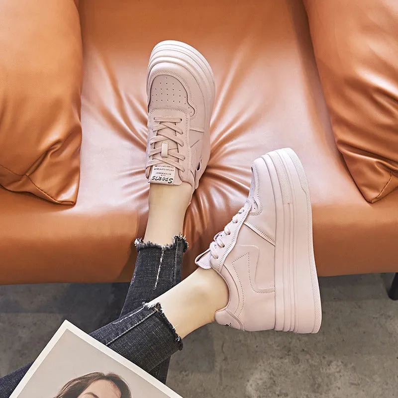 Comfy and Fancy Genuine Leather 8cm Platform Sneakers