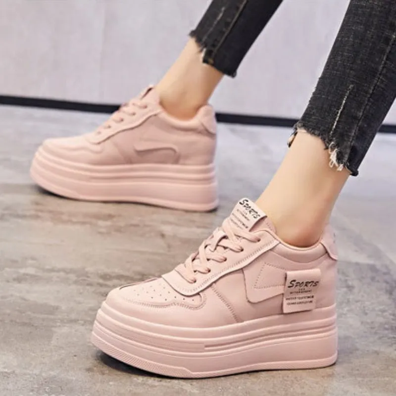 Comfy and Fancy Genuine Leather 8cm Platform Sneakers