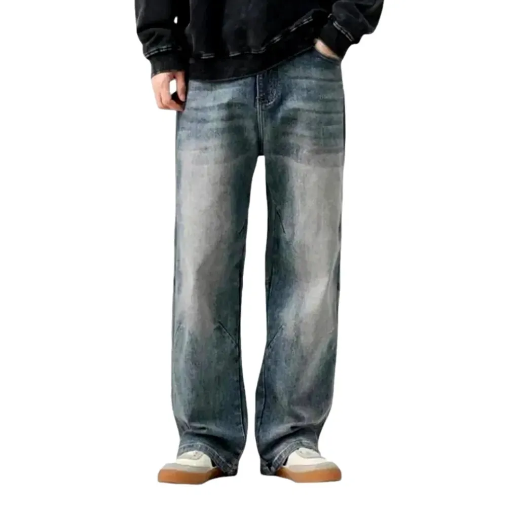 Creased mid rise fashion men's jeans