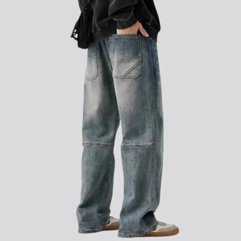 Creased mid rise fashion men's jeans