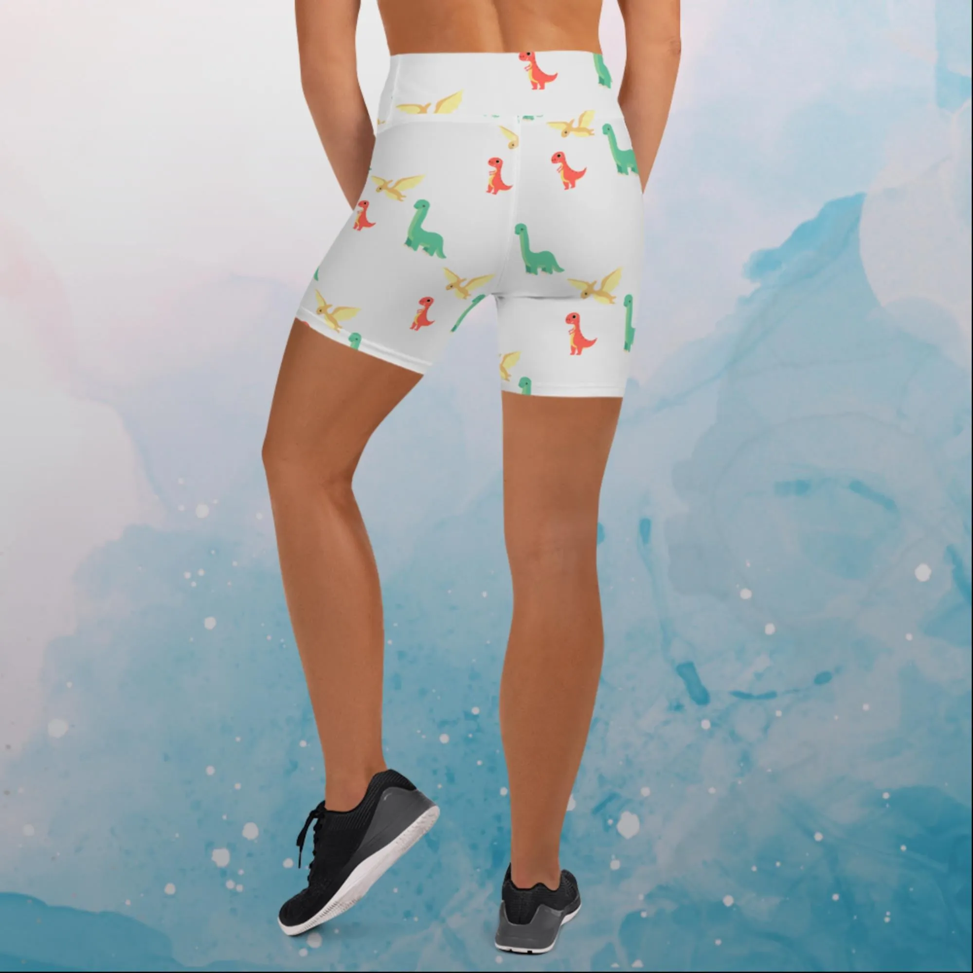 Cute Dino Print Yoga Shorts