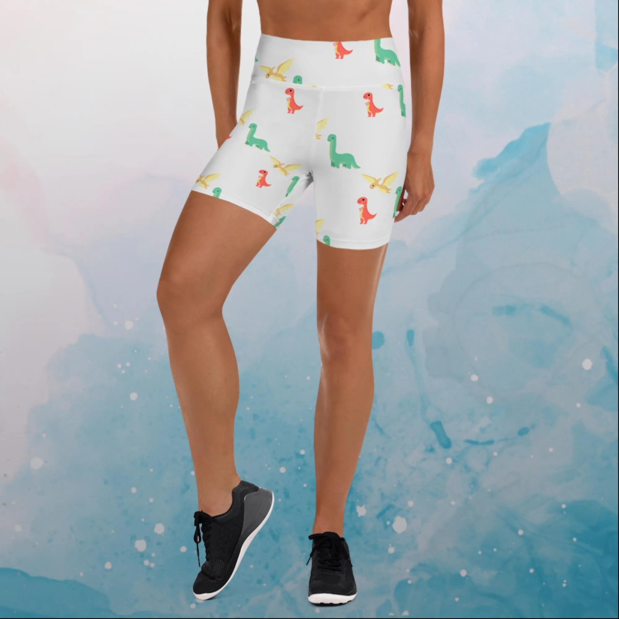 Cute Dino Print Yoga Shorts