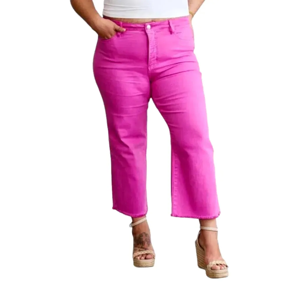 Cutoff-bottoms women's color jeans