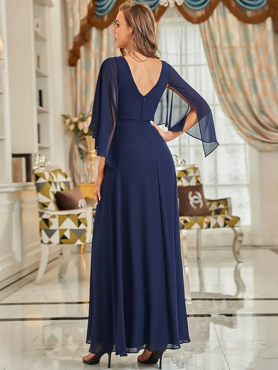 Decorative Plunging V-Neck Long Sleeve Mother Dress