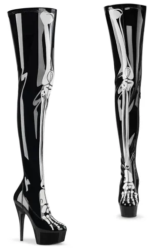 DELIGHT-3000BONE Black Patent Bone Thigh High Boots [In Stock]