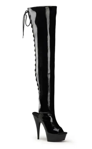 DELIGHT-3017 Black Patent Thigh High Boots