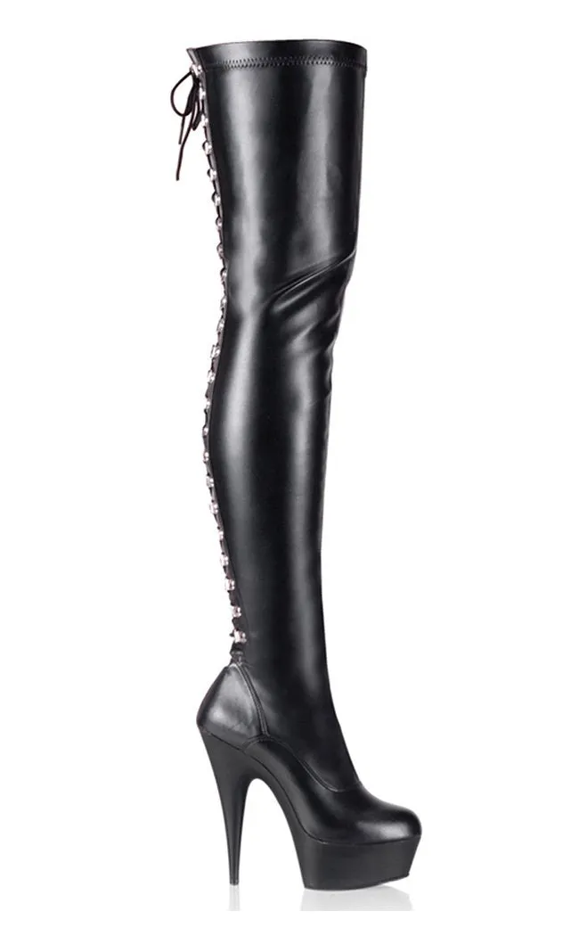 DELIGHT-3063 Black Matte Vegan Leather Thigh High Boots