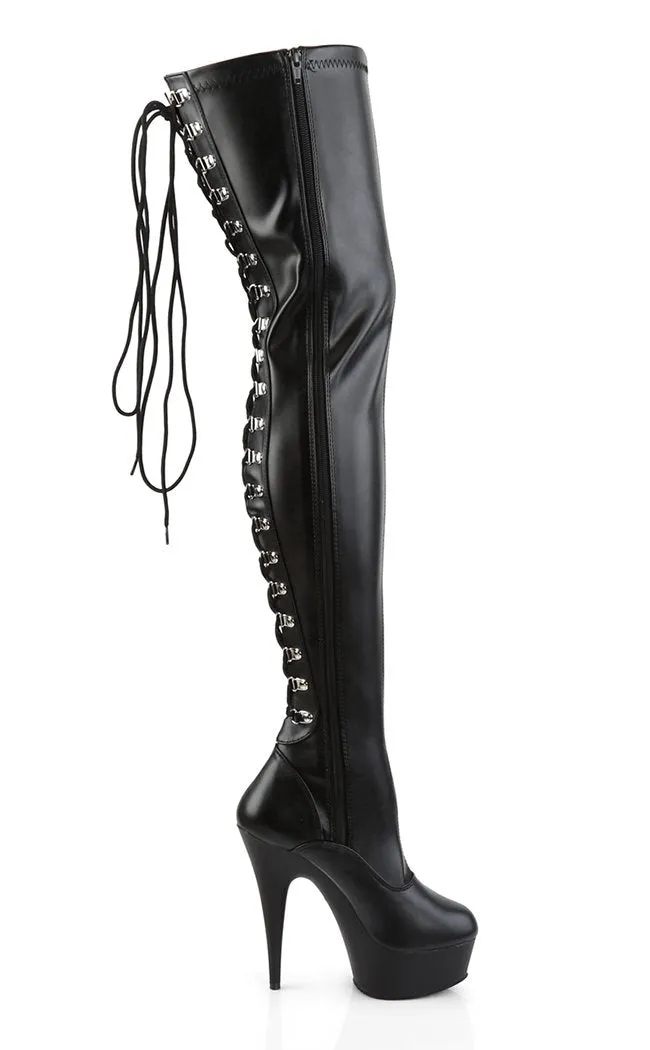 DELIGHT-3063 Black Matte Vegan Leather Thigh High Boots