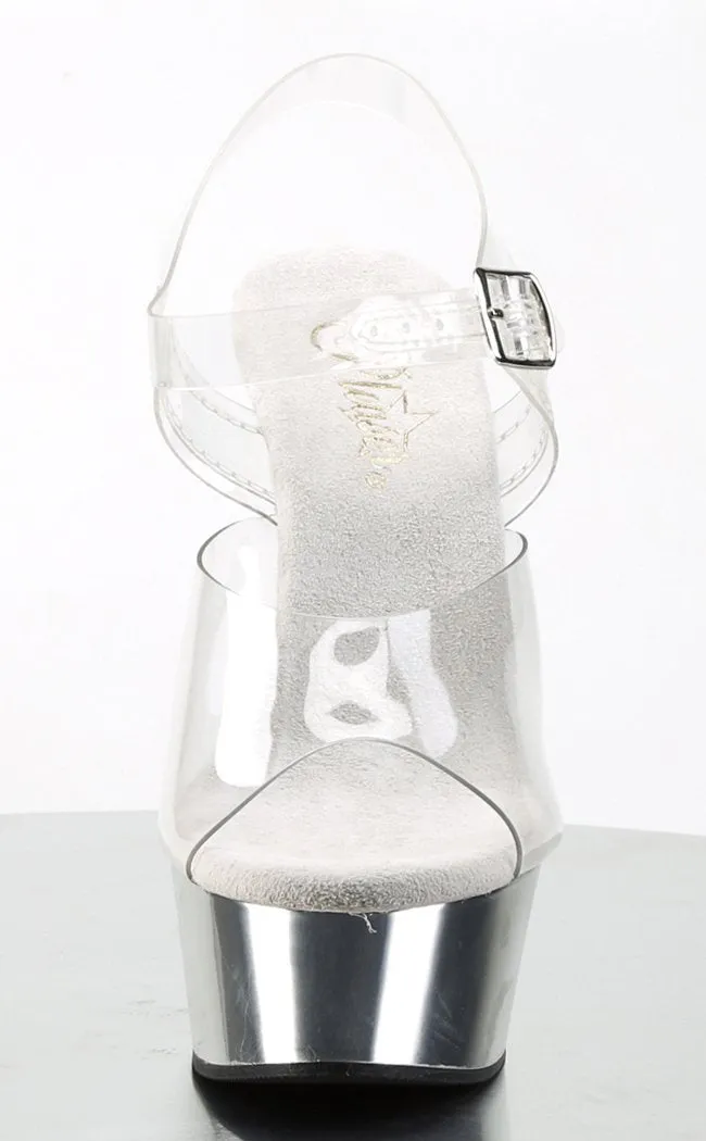 DELIGHT-608 Clear & Silver Chrome Platform Heels