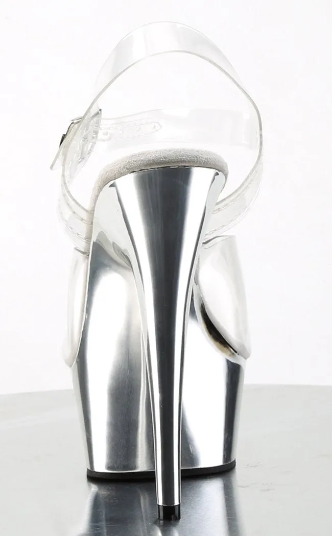 DELIGHT-608 Clear & Silver Chrome Platform Heels