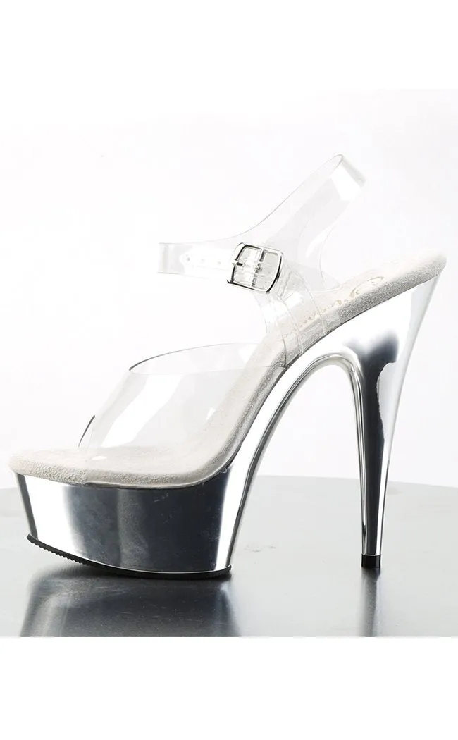 DELIGHT-608 Clear & Silver Chrome Platform Heels