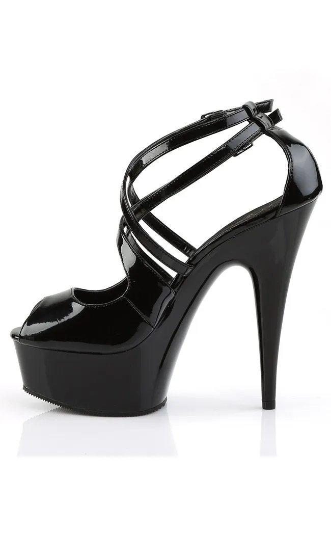 DELIGHT-612 Black Patent Platform Heels