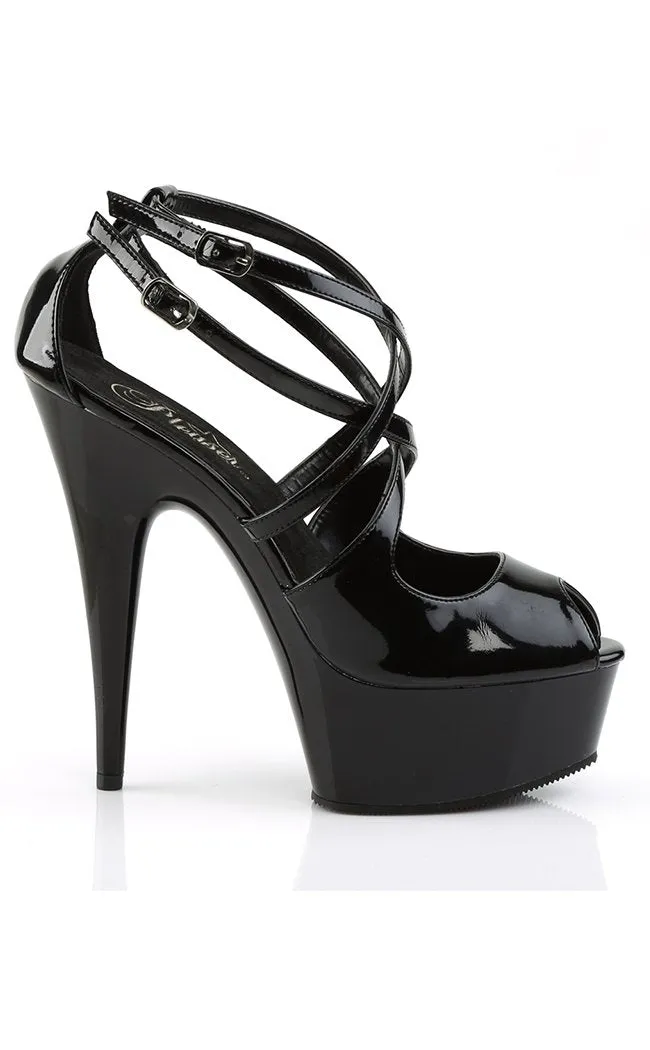 DELIGHT-612 Black Patent Platform Heels