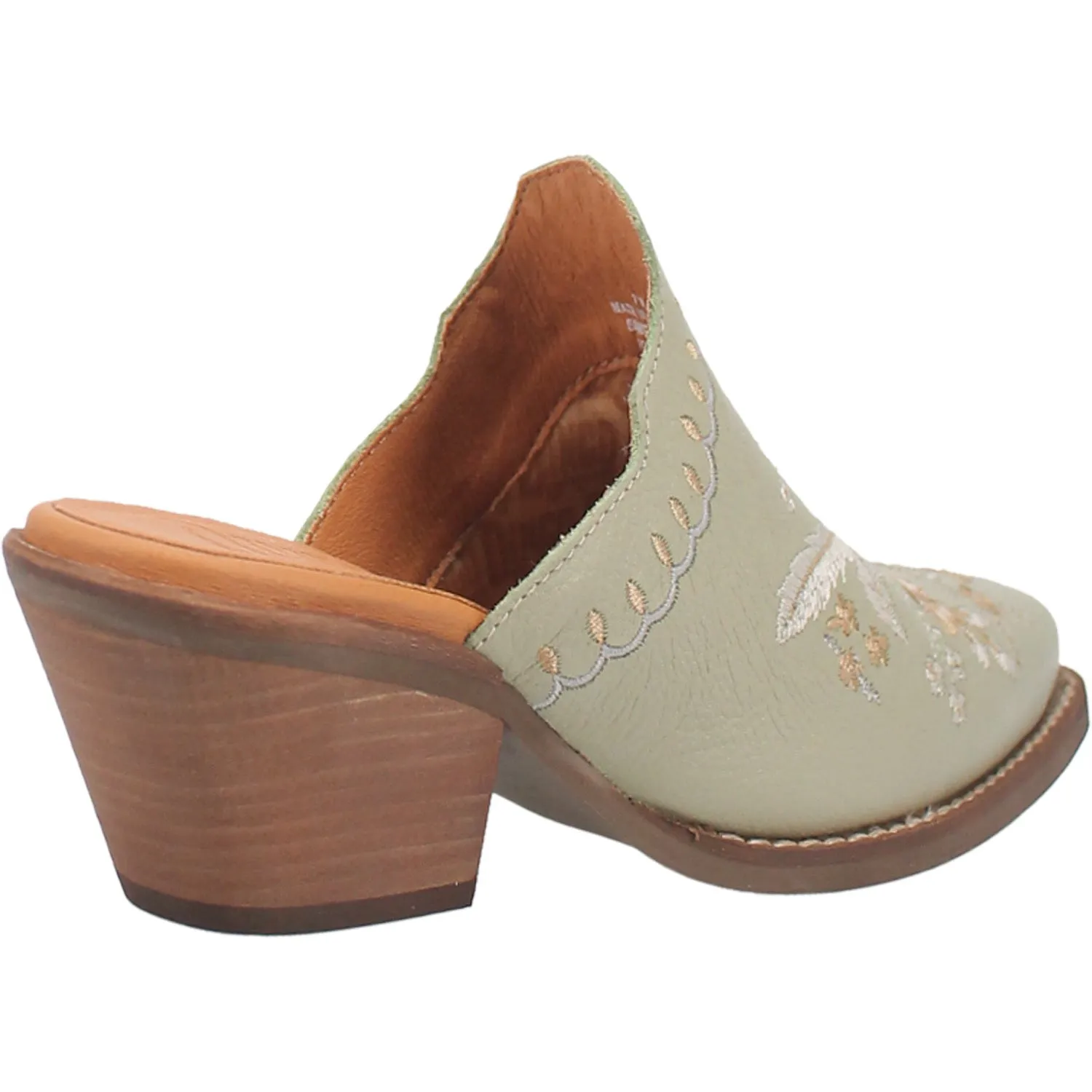 Dingo Womens Wildflower Mint Leather Embroidered Mules Shoes