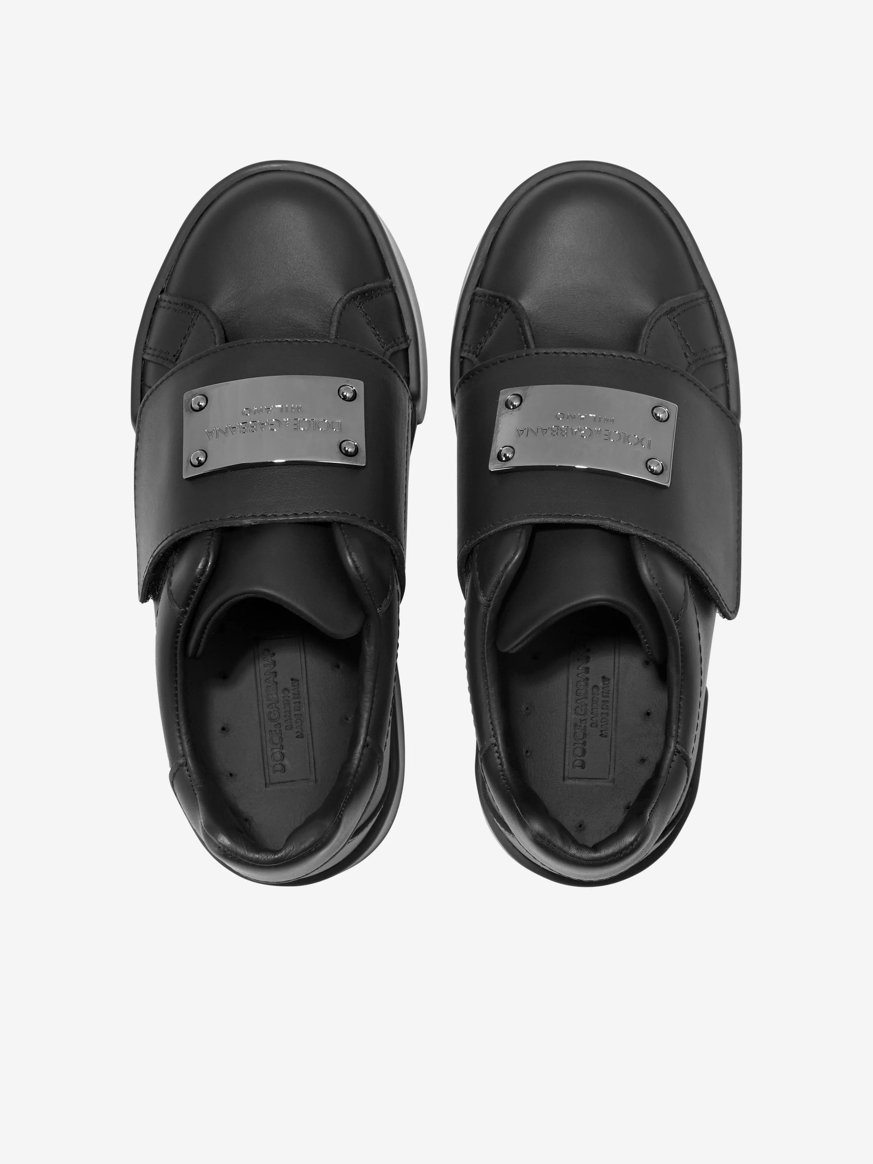 Dolce & Gabbana Boys Leather Velcro Strap Trainers in Black