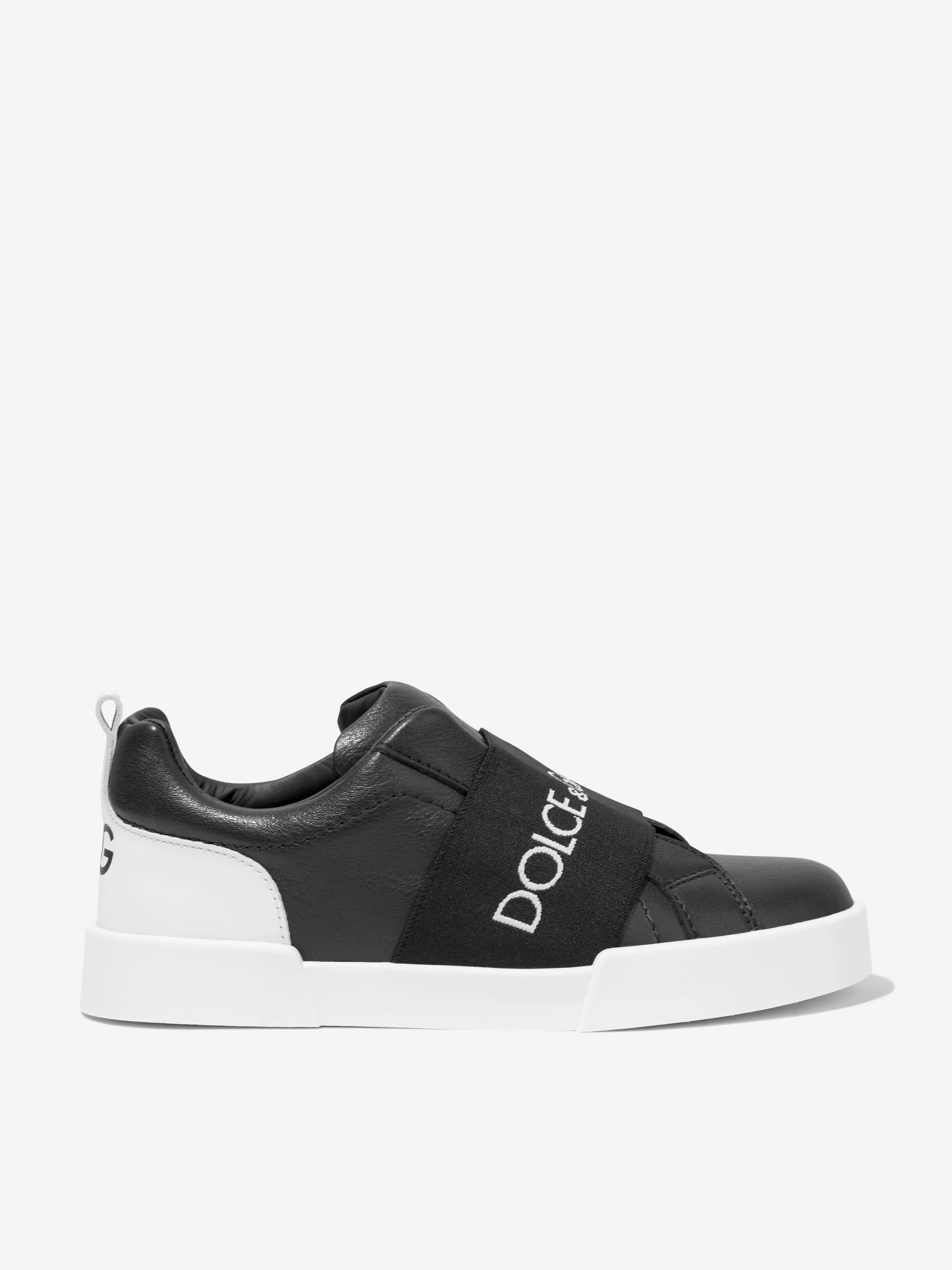 Dolce & Gabbana Kids Leather Slip On Trainers in Black