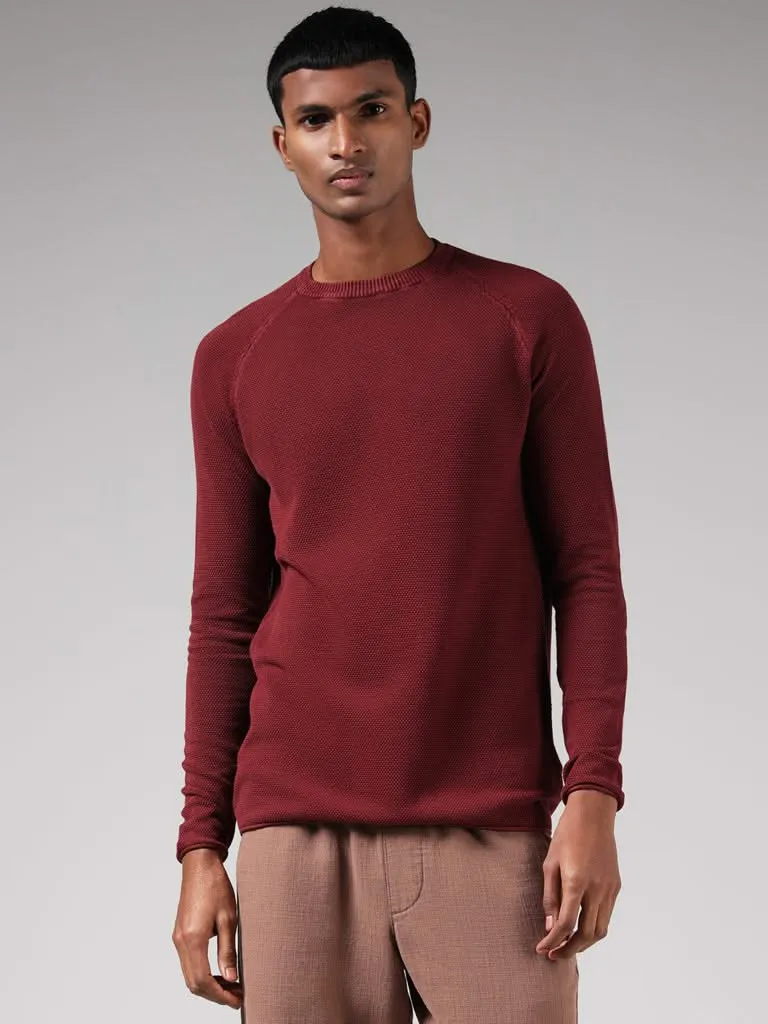 ETA Solid Maroon Cotton Slim-Fit T-Shirt