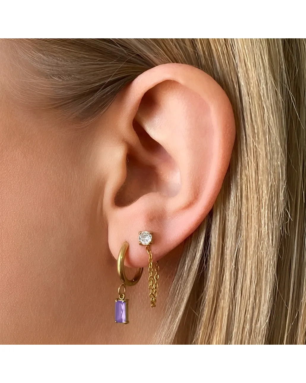 Ever Jewellery Luxe Gold Drop Huggie Earrings - Amethyst