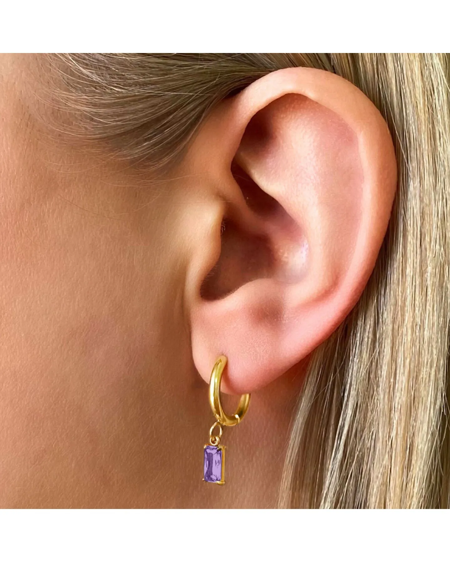 Ever Jewellery Luxe Gold Drop Huggie Earrings - Amethyst