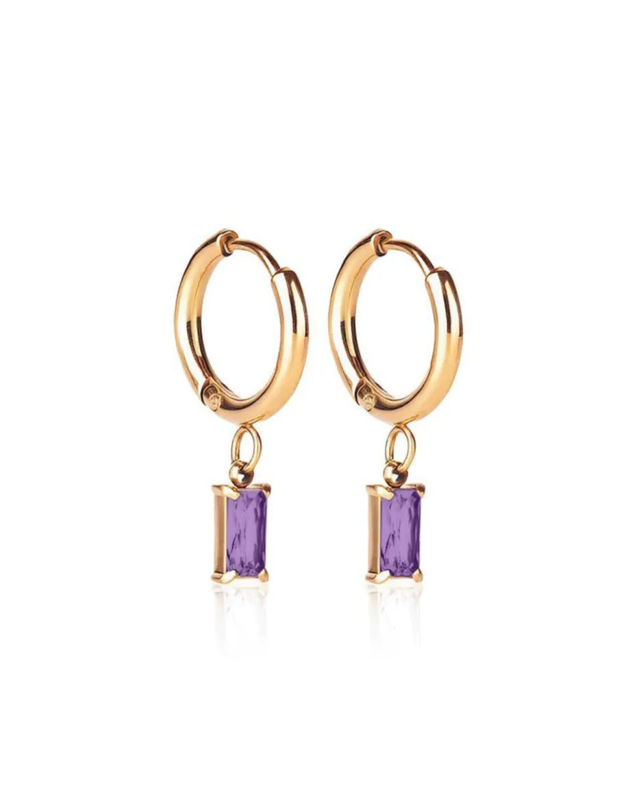 Ever Jewellery Luxe Gold Drop Huggie Earrings - Amethyst