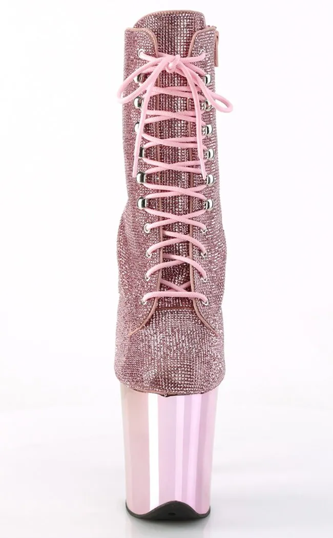 FLAMINGO-1020CHRS Baby Pink Rhinestone Ankle Boots