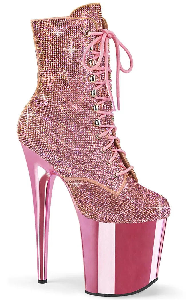 FLAMINGO-1020CHRS Baby Pink Rhinestone Ankle Boots