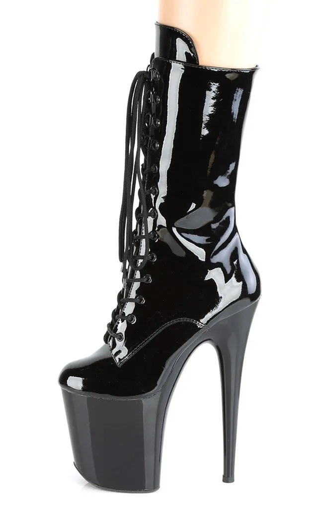 FLAMINGO-1050 Black Patent Mid Calf Boots