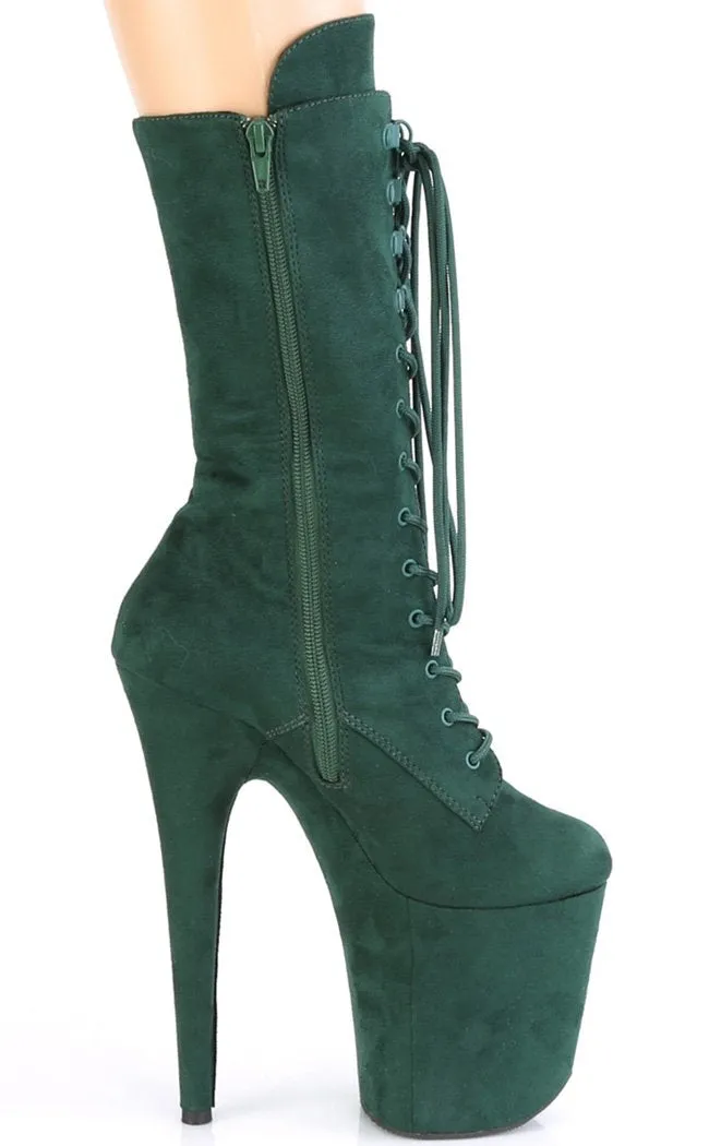 FLAMINGO-1050FS Emerald Green Suede Mid Calf Boots