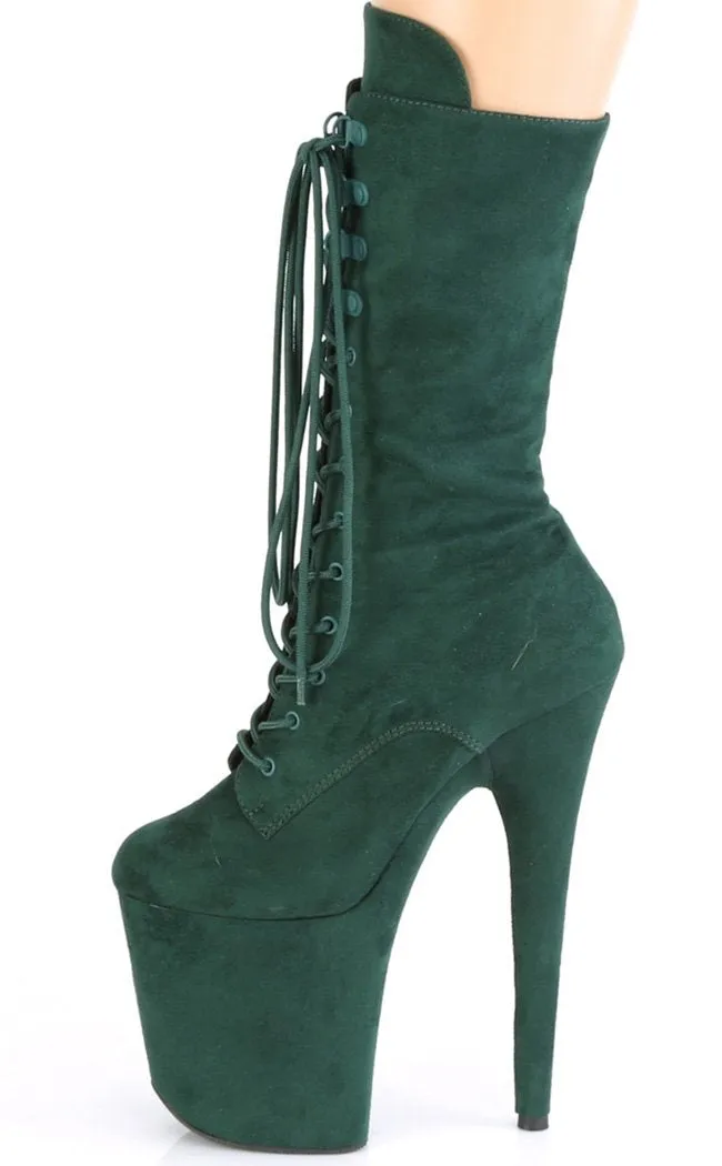 FLAMINGO-1050FS Emerald Green Suede Mid Calf Boots