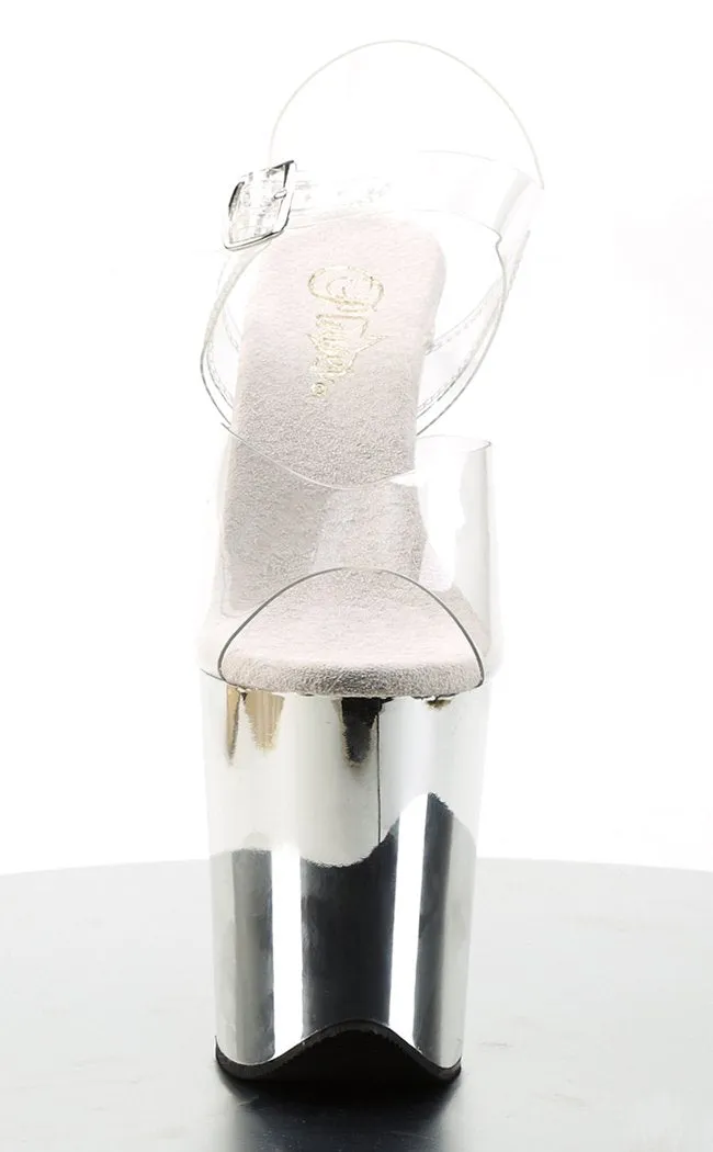 FLAMINGO-808 Clear & Silver Platform Heels