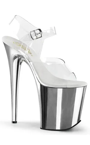 FLAMINGO-808 Clear & Silver Platform Heels