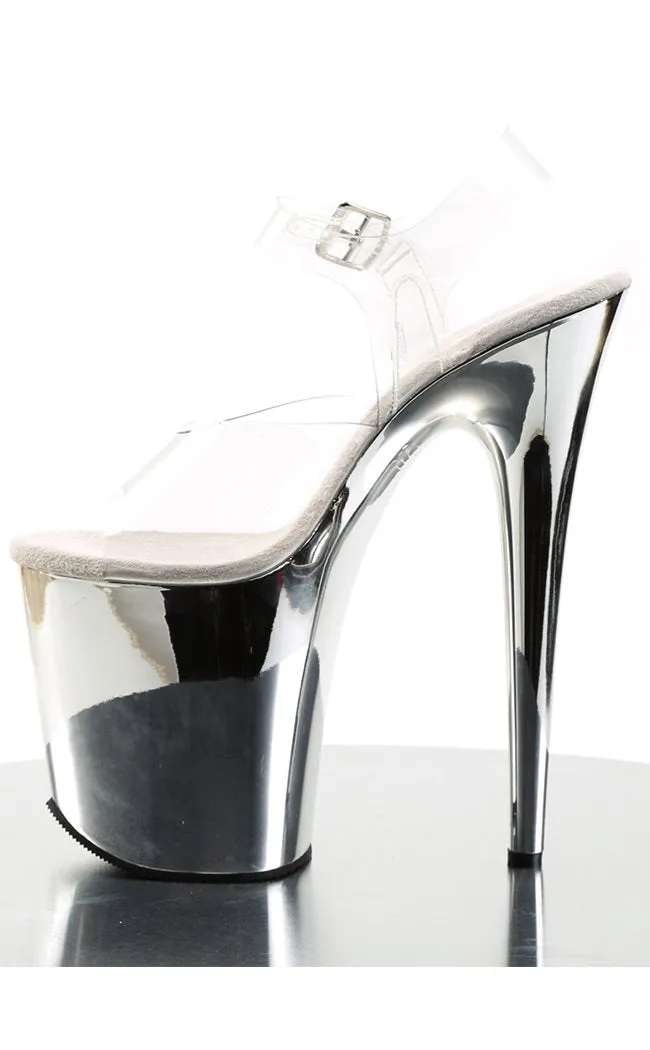 FLAMINGO-808 Clear & Silver Platform Heels