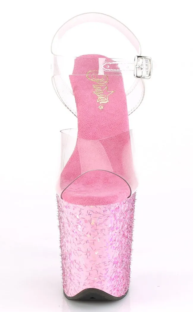 FLAMINGO-808CF Clear & Pink Glitter Heels